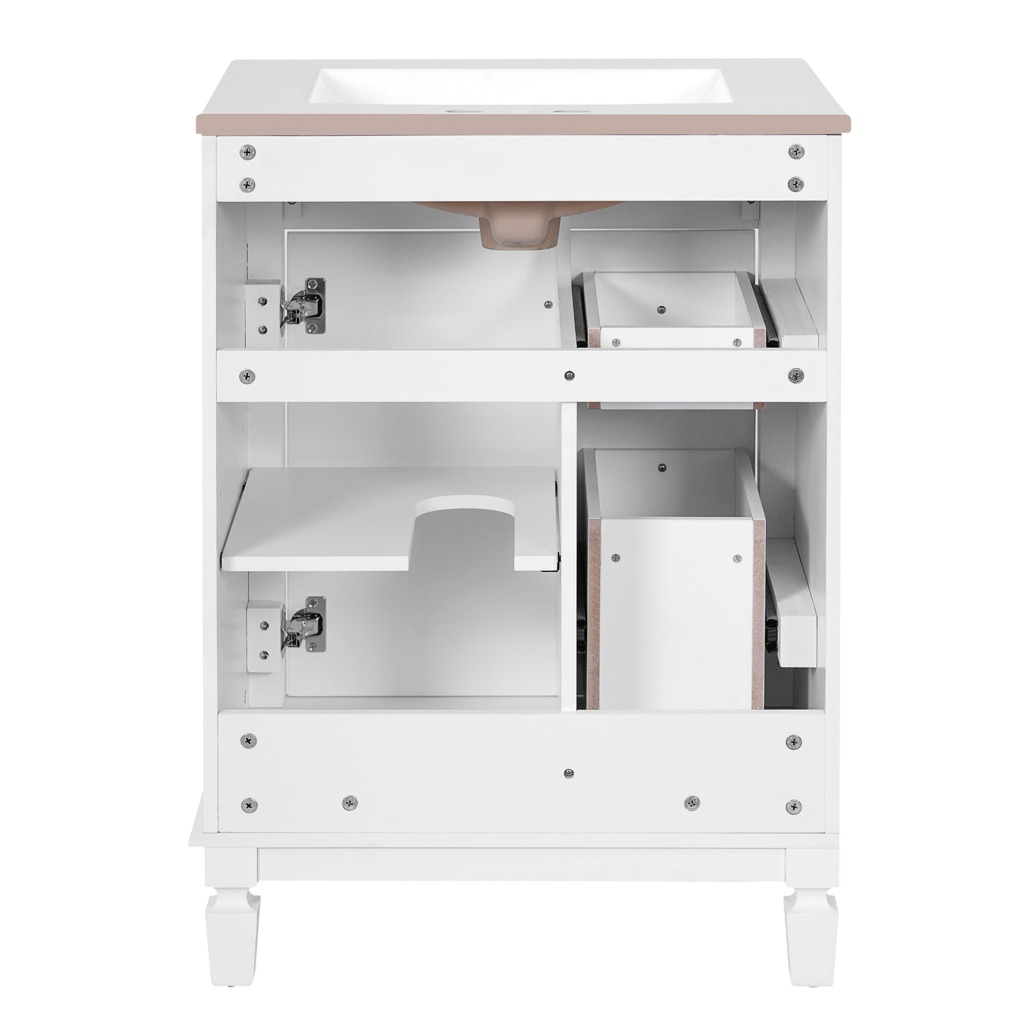 VanityFus 24-in White Bathroom Vanity Undermount Single Sink Combo with 1 Soft Close with Ceramic Top 2 Drawers Adjustable Shelves