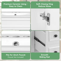 VanityFus 24-in White Bathroom Vanity Undermount Single Sink Combo with 1 Soft Close with Ceramic Top 2 Drawers Adjustable Shelves