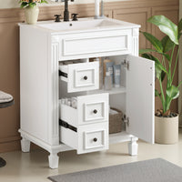 VanityFus 24-in White Bathroom Vanity Undermount Single Sink Combo with 1 Soft Close with Ceramic Top 2 Drawers Adjustable Shelves