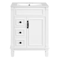 VanityFus 24-in White Bathroom Vanity Undermount Single Sink Combo with 1 Soft Close with Ceramic Top 2 Drawers Adjustable Shelves