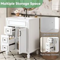 VanityFus 24-in White Bathroom Vanity Undermount Single Sink Combo with 1 Soft Close with Ceramic Top 2 Drawers Adjustable Shelves