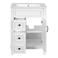 VanityFus 24-in White Bathroom Vanity Undermount Single Sink Combo with 1 Soft Close with Ceramic Top 2 Drawers Adjustable Shelves