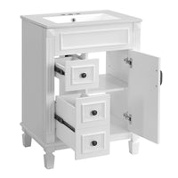 VanityFus 24-in White Bathroom Vanity Undermount Single Sink Combo with 1 Soft Close with Ceramic Top 2 Drawers Adjustable Shelves