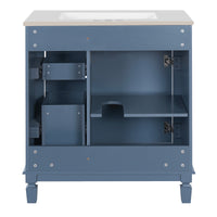VanityFus 30-in Blue Bathroom Vanity Undermount Single Sink Combo with 1 Soft Close with Ceramic Top 2 Drawers Adjustable Shelves