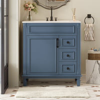 VanityFus 30-in Blue Bathroom Vanity Undermount Single Sink Combo with 1 Soft Close with Ceramic Top 2 Drawers Adjustable Shelves