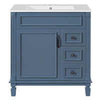 VanityFus 30-in Blue Bathroom Vanity Undermount Single Sink Combo with 1 Soft Close with Ceramic Top 2 Drawers Adjustable Shelves