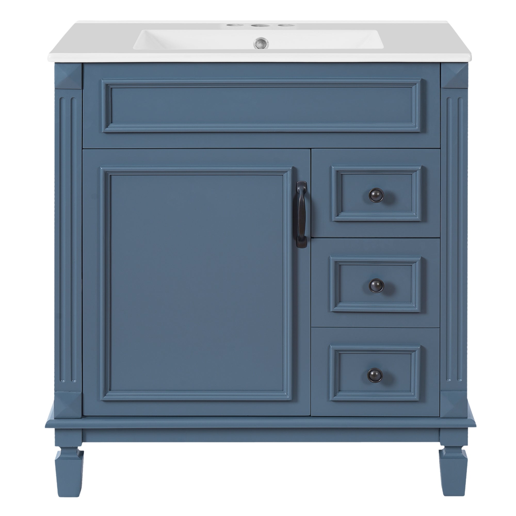 VanityFus 30-in Blue Bathroom Vanity Undermount Single Sink Combo with 1 Soft Close with Ceramic Top 2 Drawers Adjustable Shelves