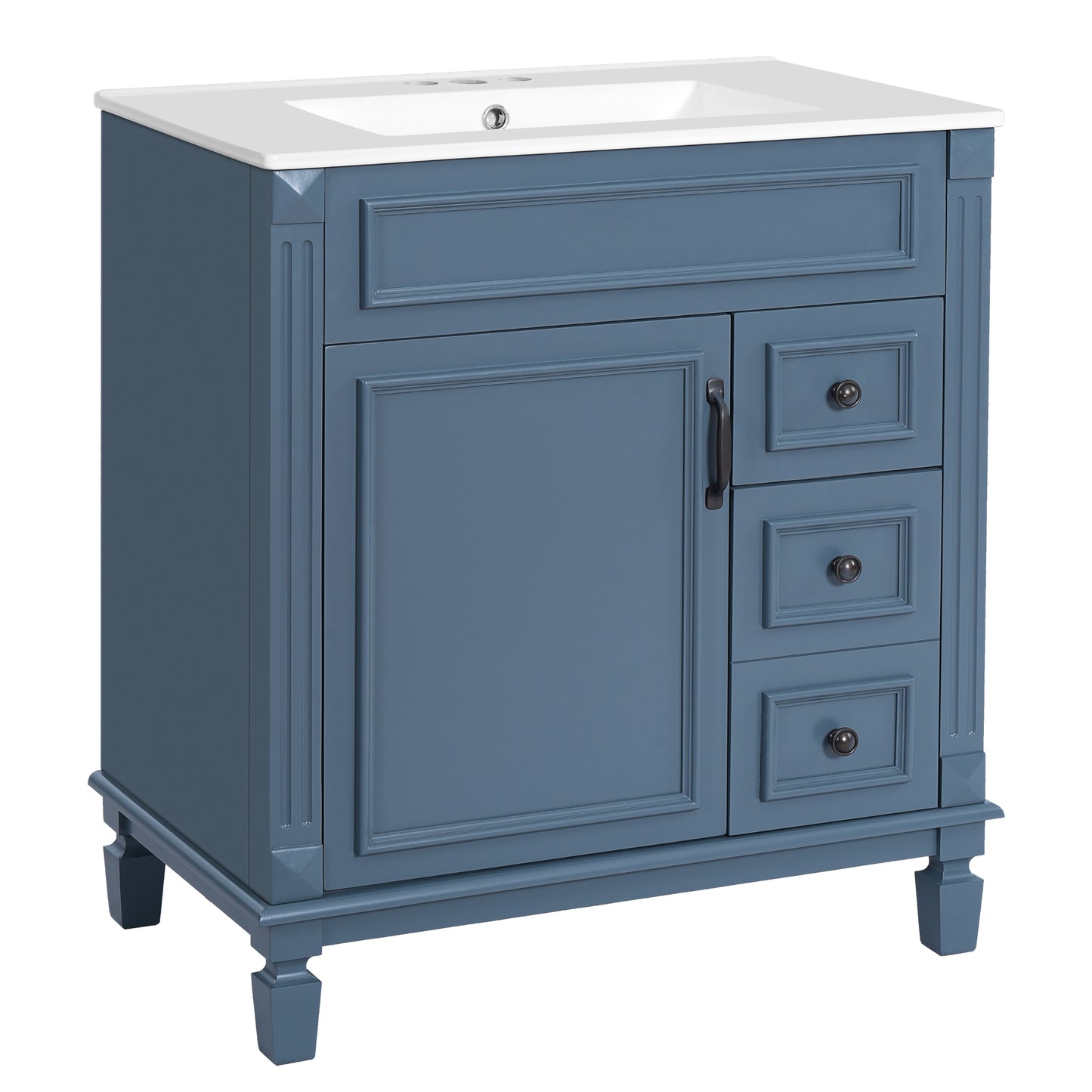 VanityFus 30-in Blue Bathroom Vanity Undermount Single Sink Combo with 1 Soft Close with Ceramic Top 2 Drawers Adjustable Shelves