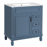 VanityFus 30-in Blue Bathroom Vanity Undermount Single Sink Combo with 1 Soft Close with Ceramic Top 2 Drawers Adjustable Shelves