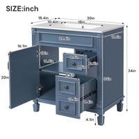 VanityFus 30-in Blue Bathroom Vanity Undermount Single Sink Combo with 1 Soft Close with Ceramic Top 2 Drawers Adjustable Shelves