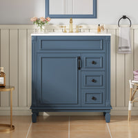 VanityFus 30-in Blue Bathroom Vanity Undermount Single Sink Combo with 1 Soft Close with Ceramic Top 2 Drawers Adjustable Shelves