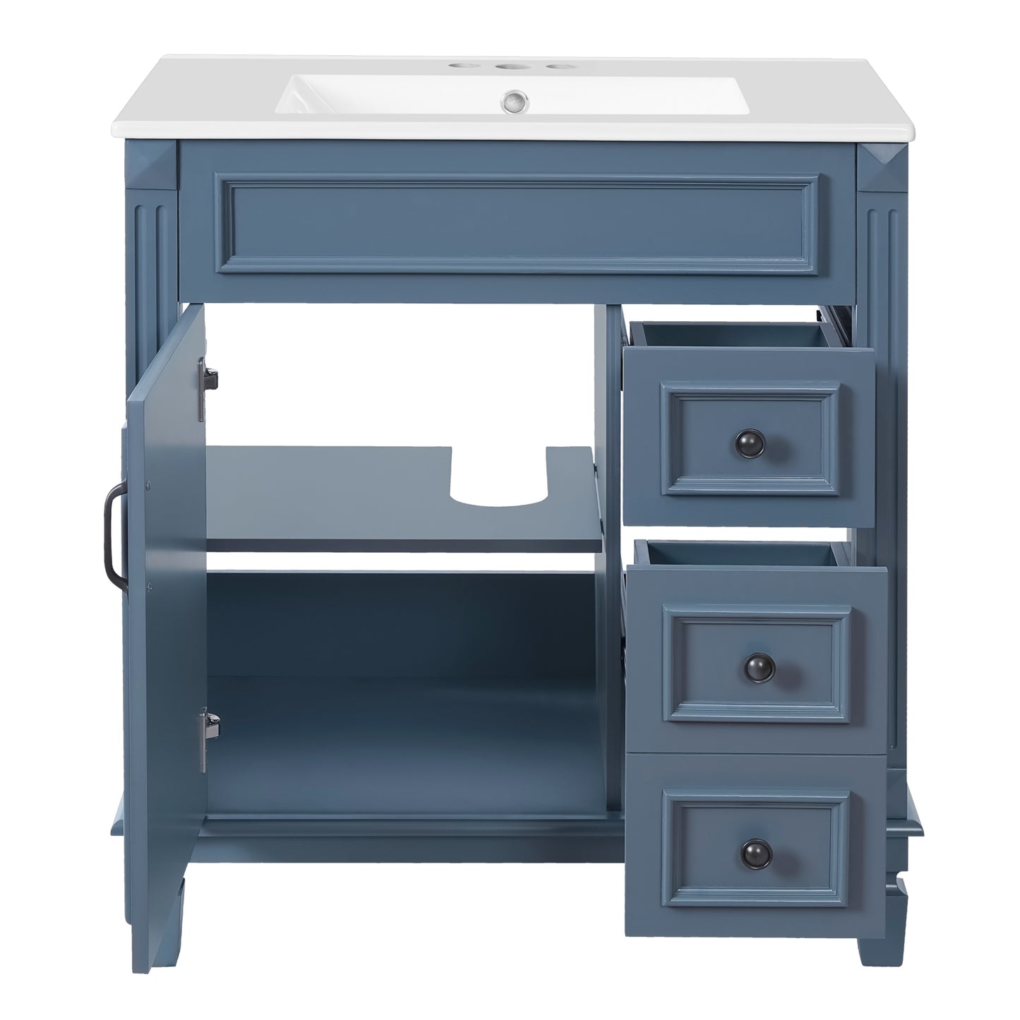 VanityFus 30-in Blue Bathroom Vanity Undermount Single Sink Combo with 1 Soft Close with Ceramic Top 2 Drawers Adjustable Shelves