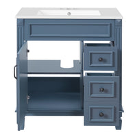 VanityFus 30-in Blue Bathroom Vanity Undermount Single Sink Combo with 1 Soft Close with Ceramic Top 2 Drawers Adjustable Shelves