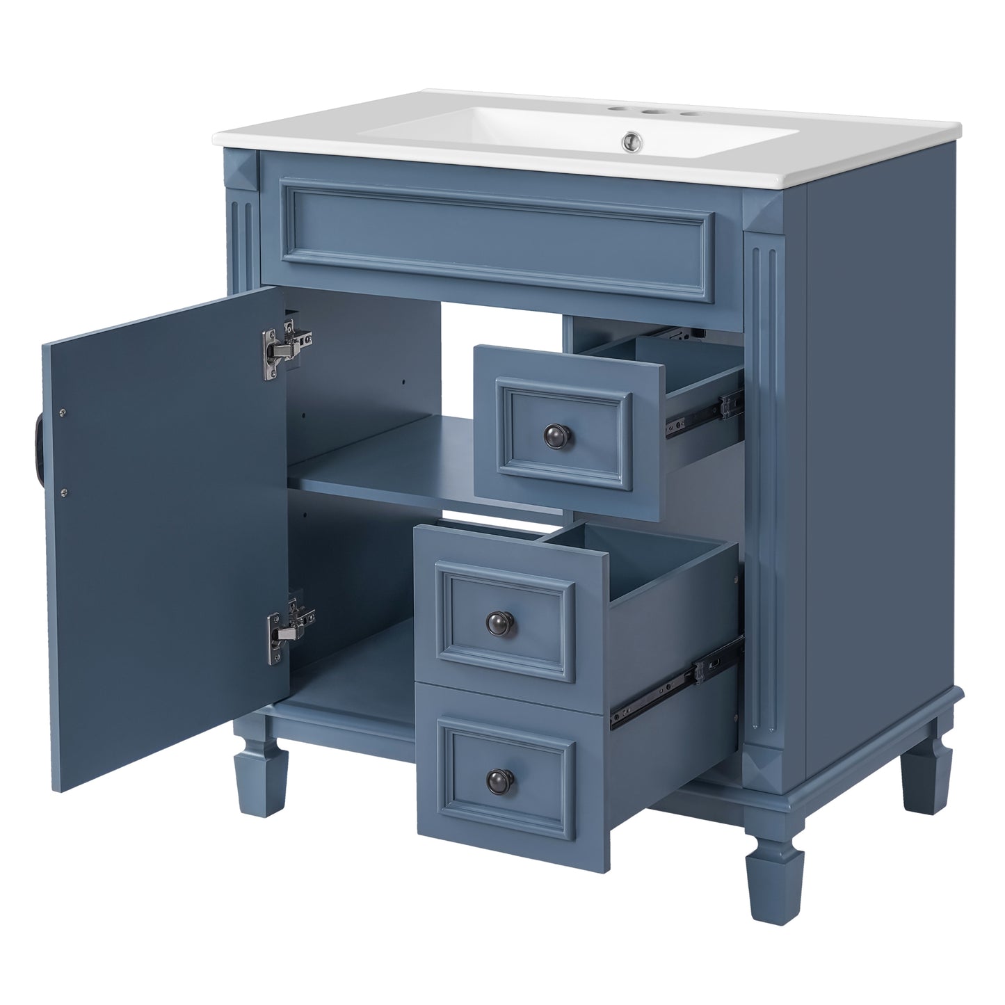 VanityFus 30-in Blue Bathroom Vanity Undermount Single Sink Combo with 1 Soft Close with Ceramic Top 2 Drawers Adjustable Shelves