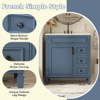VanityFus 30-in Blue Bathroom Vanity Undermount Single Sink Combo with 1 Soft Close with Ceramic Top 2 Drawers Adjustable Shelves