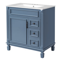VanityFus 30-in Blue Bathroom Vanity Undermount Single Sink Combo with 1 Soft Close with Ceramic Top 2 Drawers Adjustable Shelves
