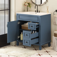 VanityFus 30-in Blue Bathroom Vanity Undermount Single Sink Combo with 1 Soft Close with Ceramic Top 2 Drawers Adjustable Shelves