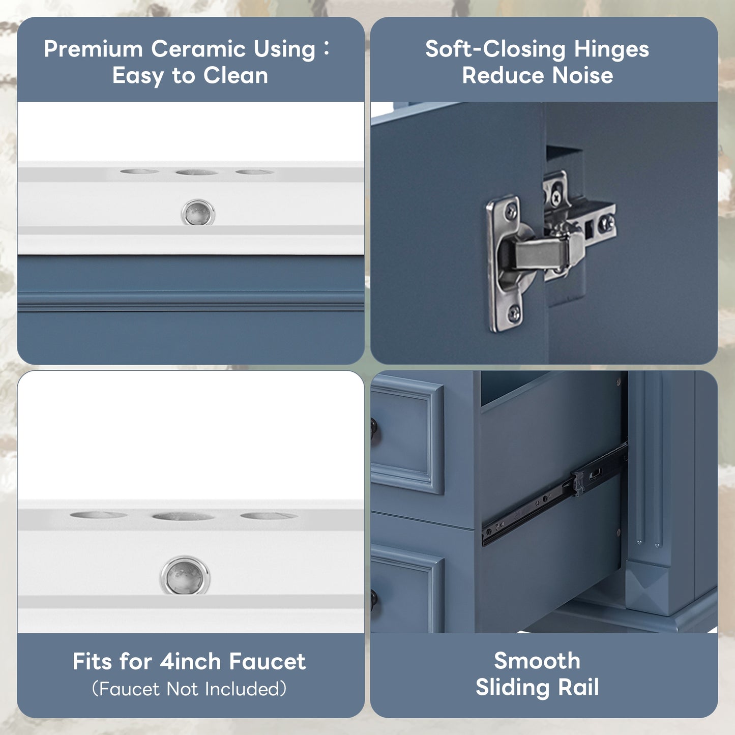 VanityFus 30-in Blue Bathroom Vanity Undermount Single Sink Combo with 1 Soft Close with Ceramic Top 2 Drawers Adjustable Shelves