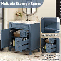 VanityFus 30-in Blue Bathroom Vanity Undermount Single Sink Combo with 1 Soft Close with Ceramic Top 2 Drawers Adjustable Shelves