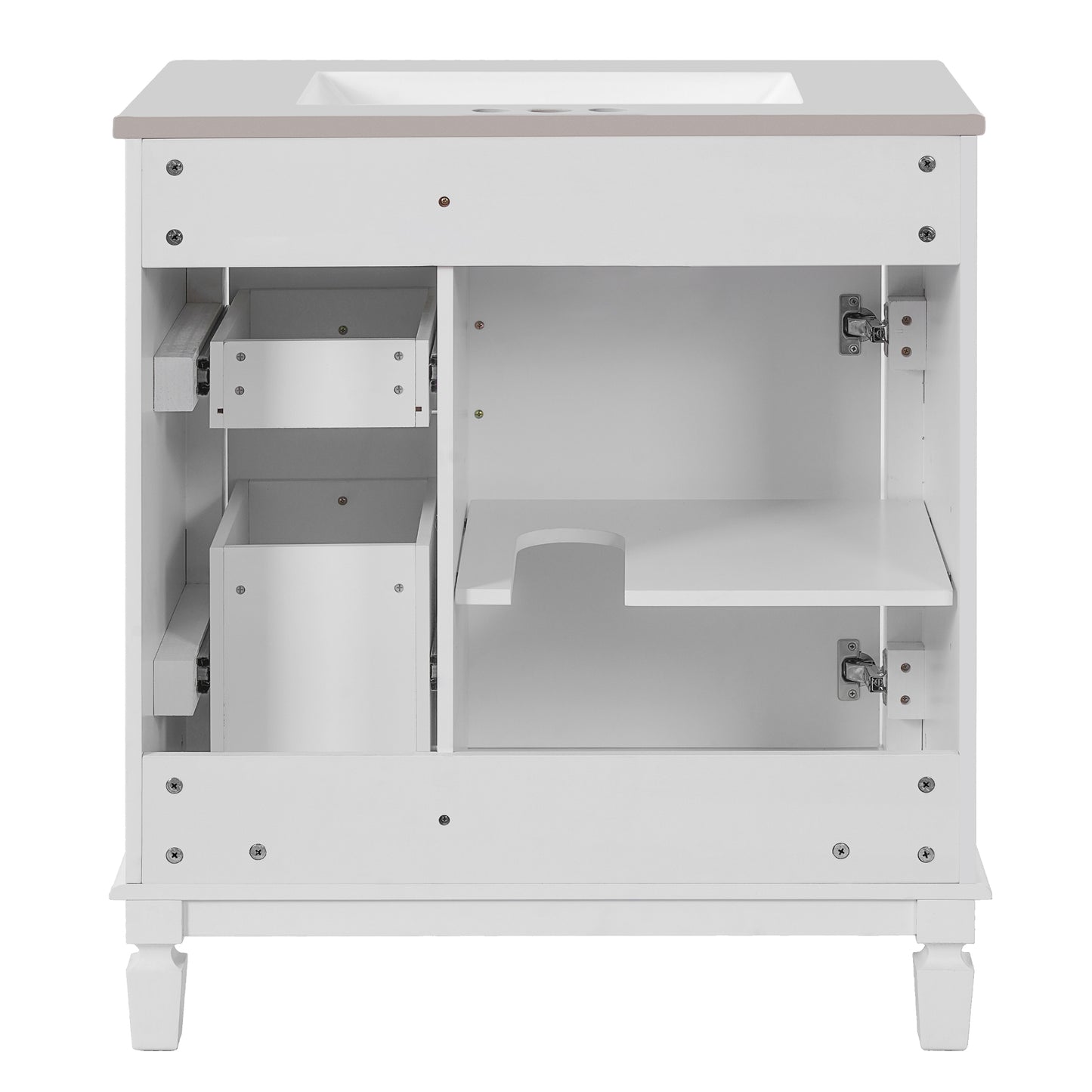 VanityFus 30-in White Bathroom Vanity Undermount Single Sink Combo with 1 Soft Close with Ceramic Top 2 Drawers Adjustable Shelves