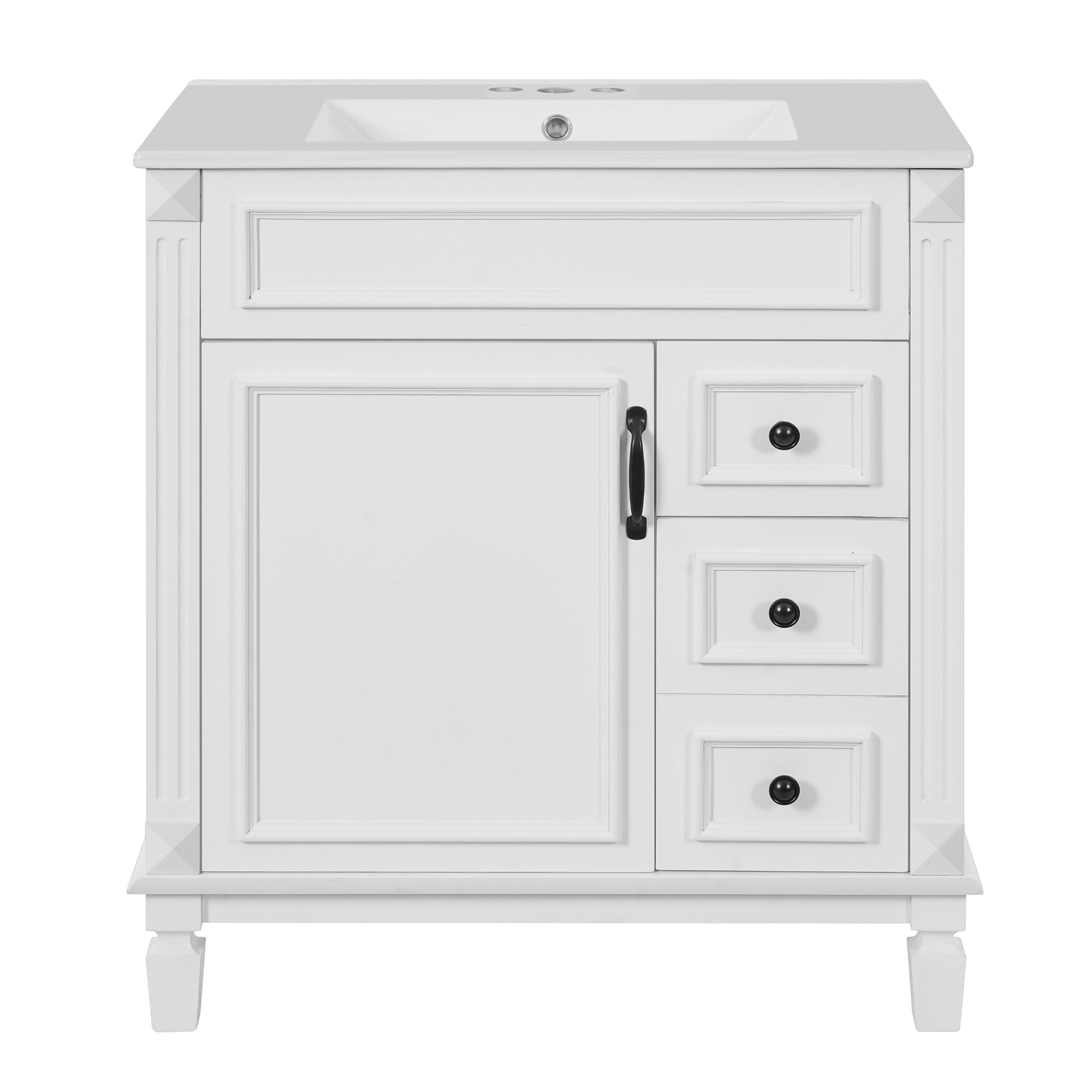 VanityFus 30-in White Bathroom Vanity Undermount Single Sink Combo with 1 Soft Close with Ceramic Top 2 Drawers Adjustable Shelves