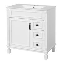 VanityFus 30-in White Bathroom Vanity Undermount Single Sink Combo with 1 Soft Close with Ceramic Top 2 Drawers Adjustable Shelves