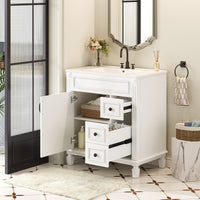 VanityFus 30-in White Bathroom Vanity Undermount Single Sink Combo with 1 Soft Close with Ceramic Top 2 Drawers Adjustable Shelves