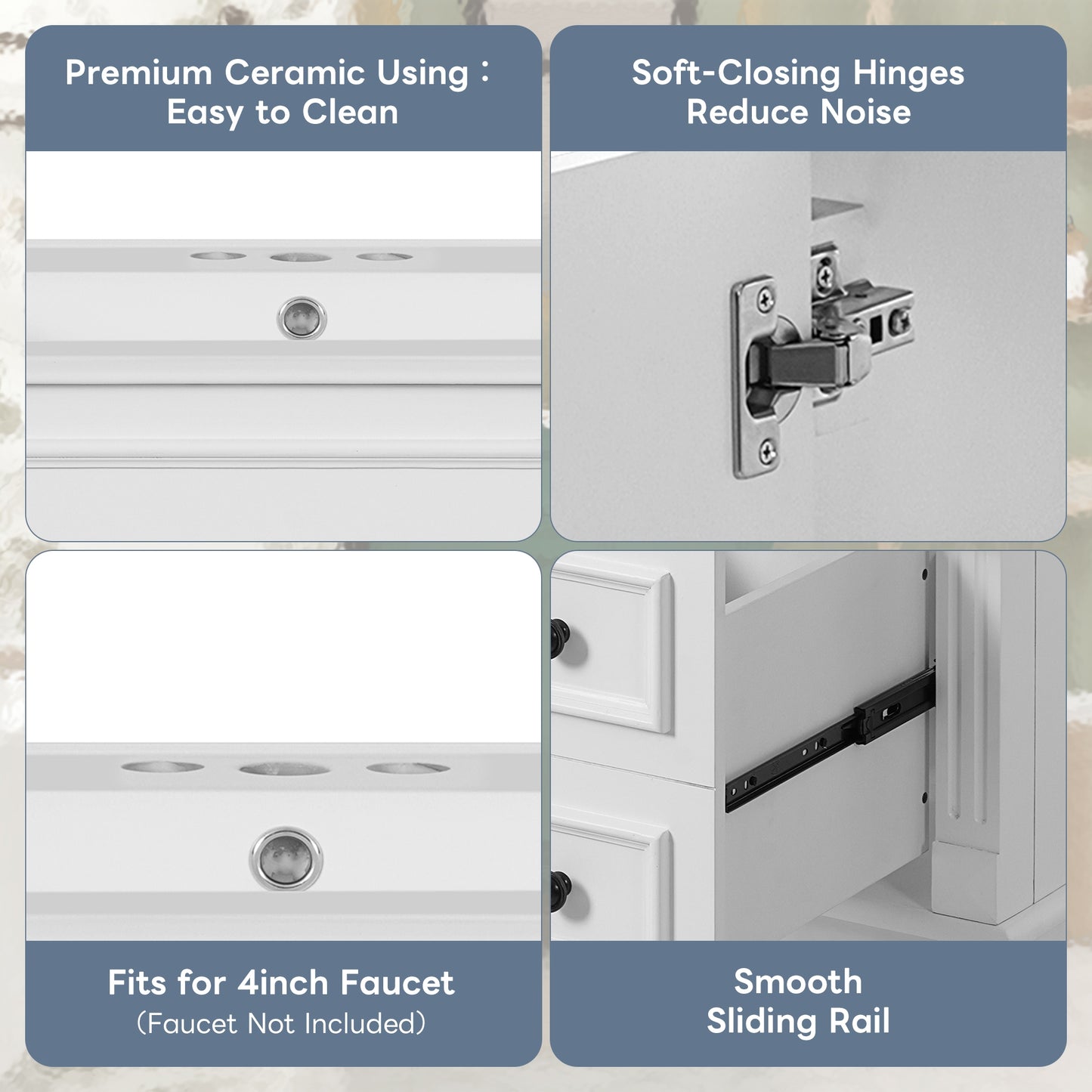 VanityFus 30-in White Bathroom Vanity Undermount Single Sink Combo with 1 Soft Close with Ceramic Top 2 Drawers Adjustable Shelves