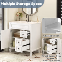 VanityFus 30-in White Bathroom Vanity Undermount Single Sink Combo with 1 Soft Close with Ceramic Top 2 Drawers Adjustable Shelves