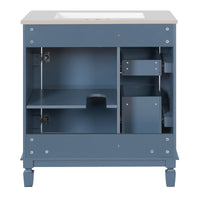 VanityFus 30-in Blue Bathroom Vanity Undermount Single Sink Combo with 1 Soft Close with Ceramic Top 2 Drawers Adjustable Shelves