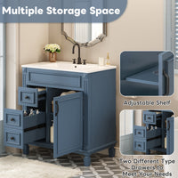 VanityFus 30-in Blue Bathroom Vanity Undermount Single Sink Combo with 1 Soft Close with Ceramic Top 2 Drawers Adjustable Shelves