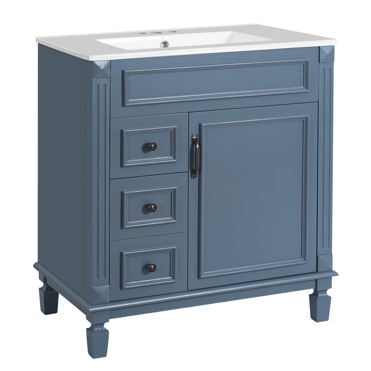 VanityFus 30-in Blue Bathroom Vanity Undermount Single Sink Combo with 1 Soft Close with Ceramic Top 2 Drawers Adjustable Shelves
