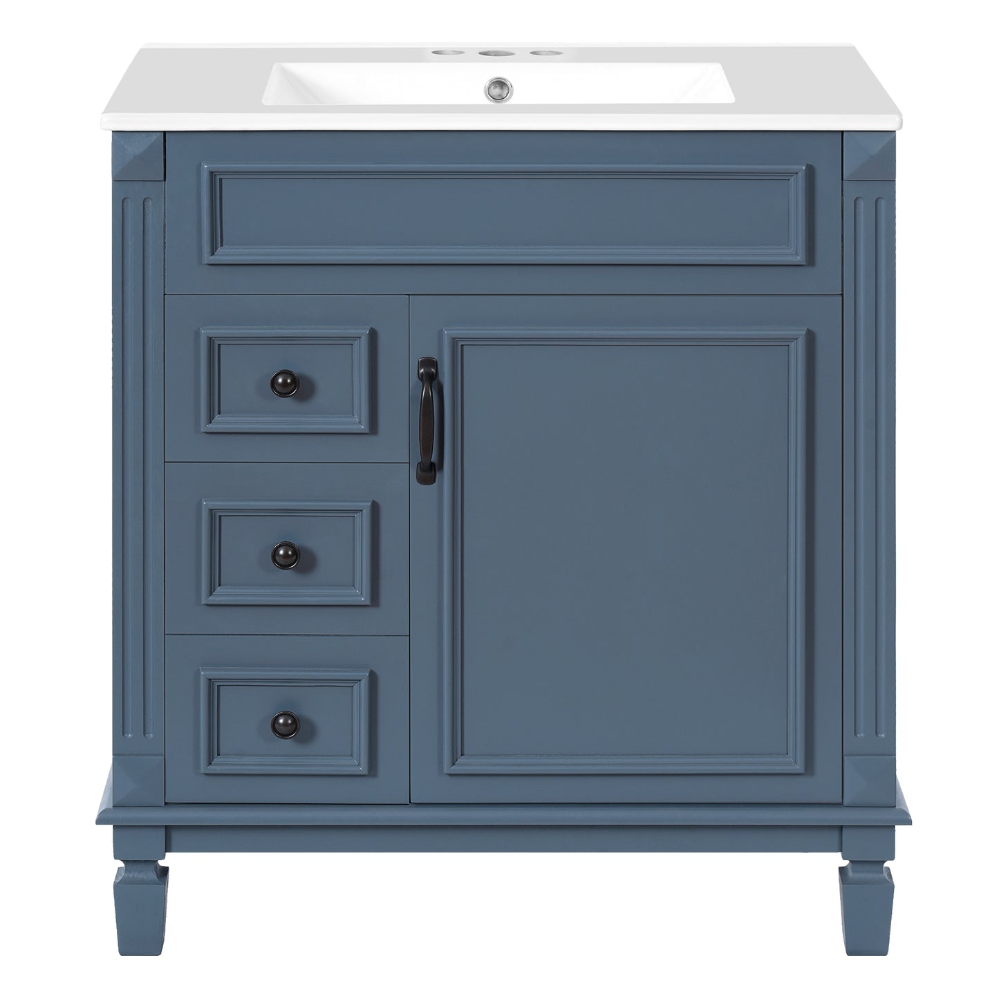 VanityFus 30-in Blue Bathroom Vanity Undermount Single Sink Combo with 1 Soft Close with Ceramic Top 2 Drawers Adjustable Shelves