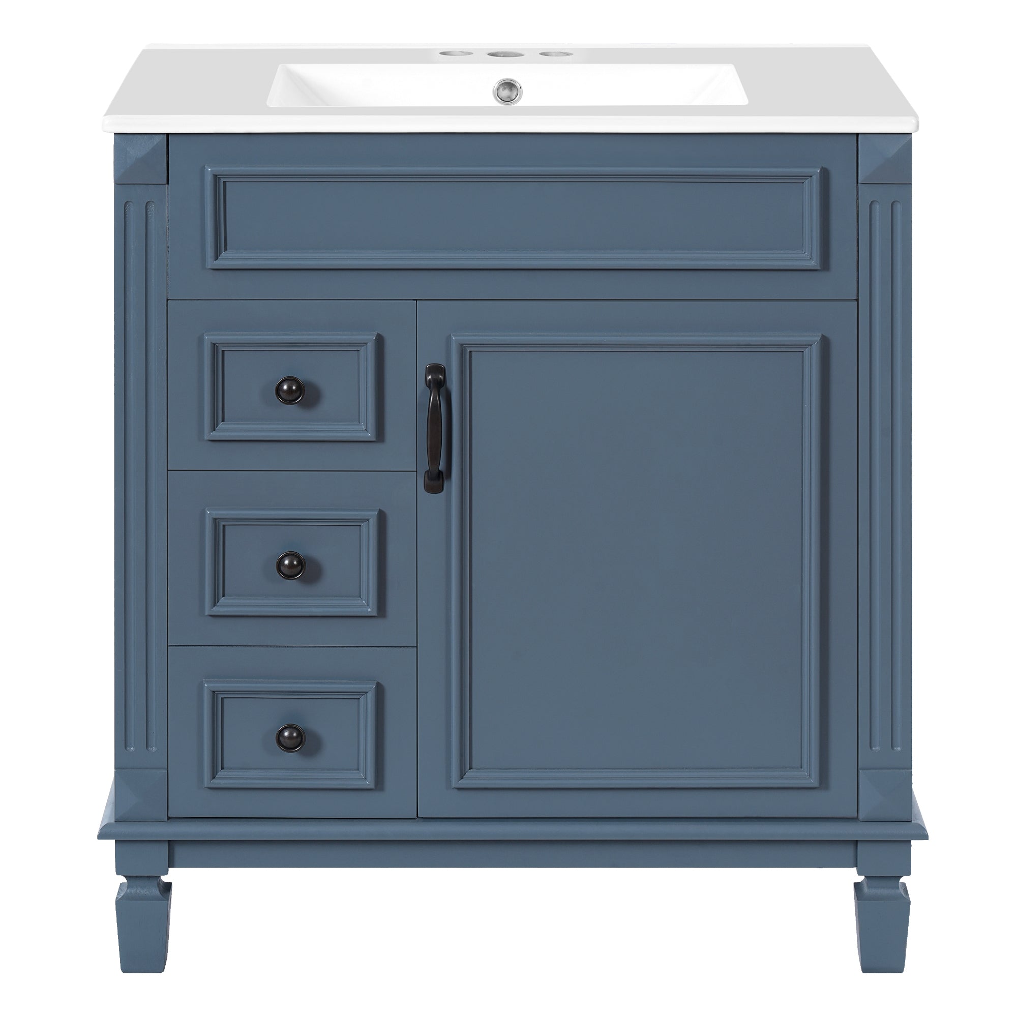 VanityFus 30-in Blue Bathroom Vanity Undermount Single Sink Combo with 1 Soft Close with Ceramic Top 2 Drawers Adjustable Shelves