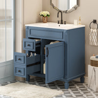VanityFus 30-in Blue Bathroom Vanity Undermount Single Sink Combo with 1 Soft Close with Ceramic Top 2 Drawers Adjustable Shelves