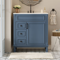 VanityFus 30-in Blue Bathroom Vanity Undermount Single Sink Combo with 1 Soft Close with Ceramic Top 2 Drawers Adjustable Shelves