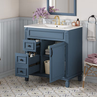 VanityFus 30-in Blue Bathroom Vanity Undermount Single Sink Combo with 1 Soft Close with Ceramic Top 2 Drawers Adjustable Shelves