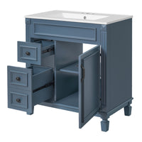 VanityFus 30-in Blue Bathroom Vanity Undermount Single Sink Combo with 1 Soft Close with Ceramic Top 2 Drawers Adjustable Shelves