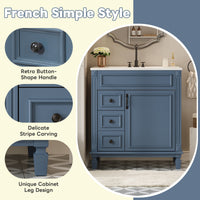 VanityFus 30-in Blue Bathroom Vanity Undermount Single Sink Combo with 1 Soft Close with Ceramic Top 2 Drawers Adjustable Shelves