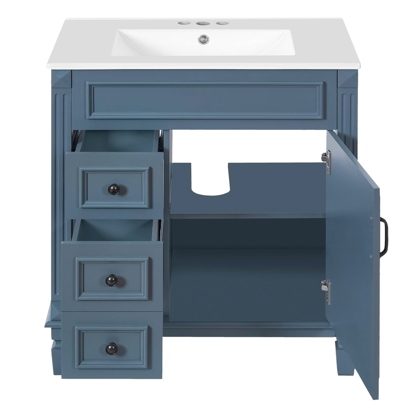 VanityFus 30-in Blue Bathroom Vanity Undermount Single Sink Combo with 1 Soft Close with Ceramic Top 2 Drawers Adjustable Shelves