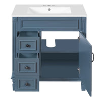 VanityFus 30-in Blue Bathroom Vanity Undermount Single Sink Combo with 1 Soft Close with Ceramic Top 2 Drawers Adjustable Shelves