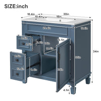VanityFus 30-in Blue Bathroom Vanity Undermount Single Sink Combo with 1 Soft Close with Ceramic Top 2 Drawers Adjustable Shelves