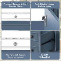 VanityFus 30-in Blue Bathroom Vanity Undermount Single Sink Combo with 1 Soft Close with Ceramic Top 2 Drawers Adjustable Shelves