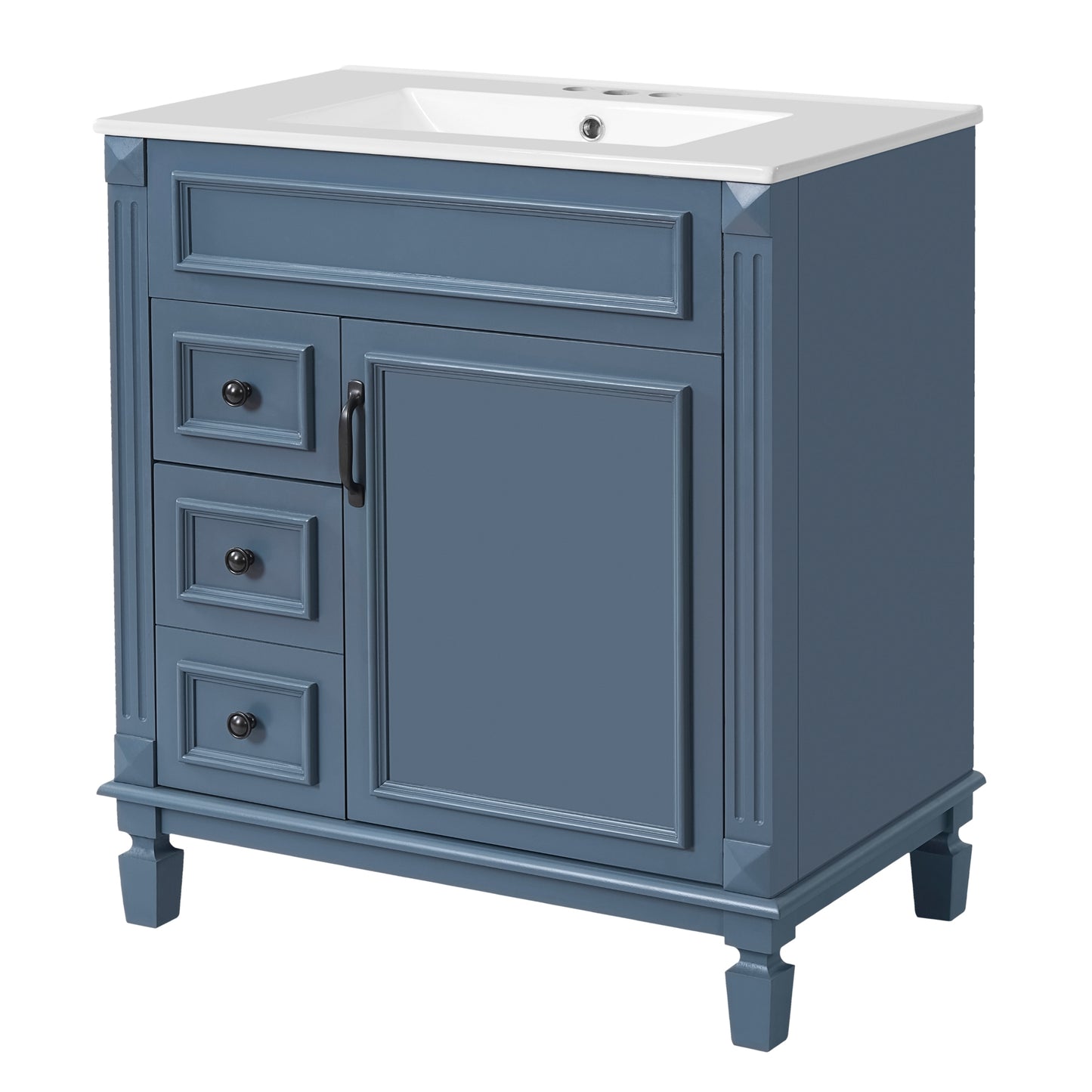 VanityFus 30-in Blue Bathroom Vanity Undermount Single Sink Combo with 1 Soft Close with Ceramic Top 2 Drawers Adjustable Shelves