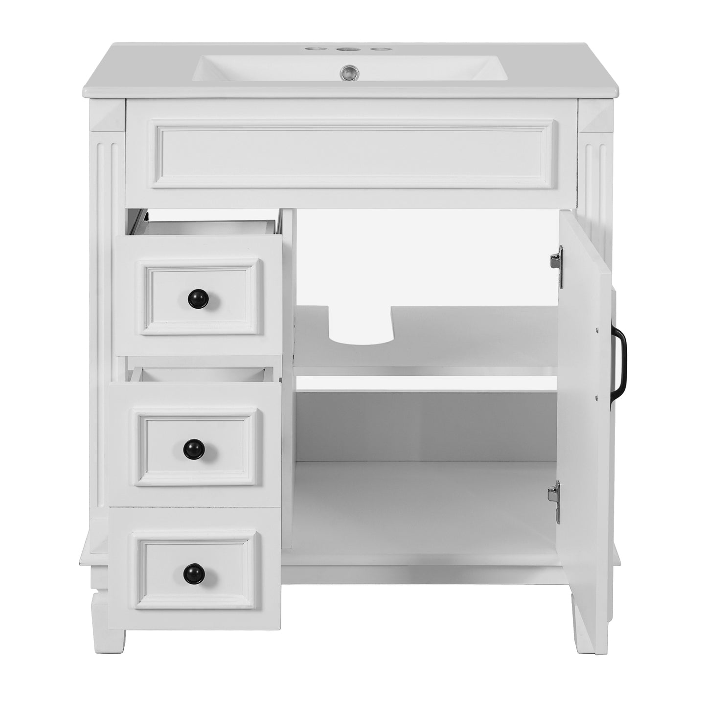 VanityFus 30-in White Bathroom Vanity Undermount Single Sink Combo with 1 Soft Close with Ceramic Top 2 Drawers Adjustable Shelves
