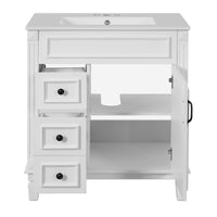 VanityFus 30-in White Bathroom Vanity Undermount Single Sink Combo with 1 Soft Close with Ceramic Top 2 Drawers Adjustable Shelves