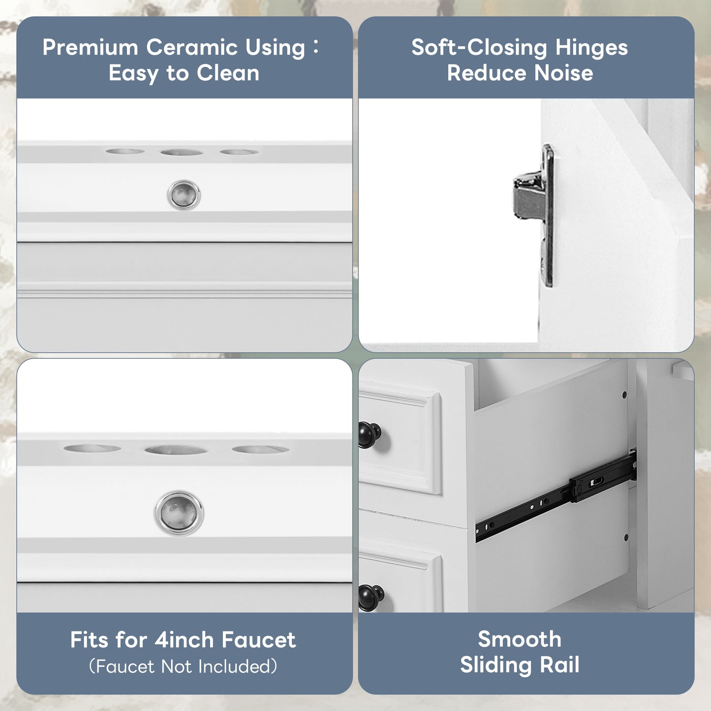 VanityFus 30-in White Bathroom Vanity Undermount Single Sink Combo with 1 Soft Close with Ceramic Top 2 Drawers Adjustable Shelves