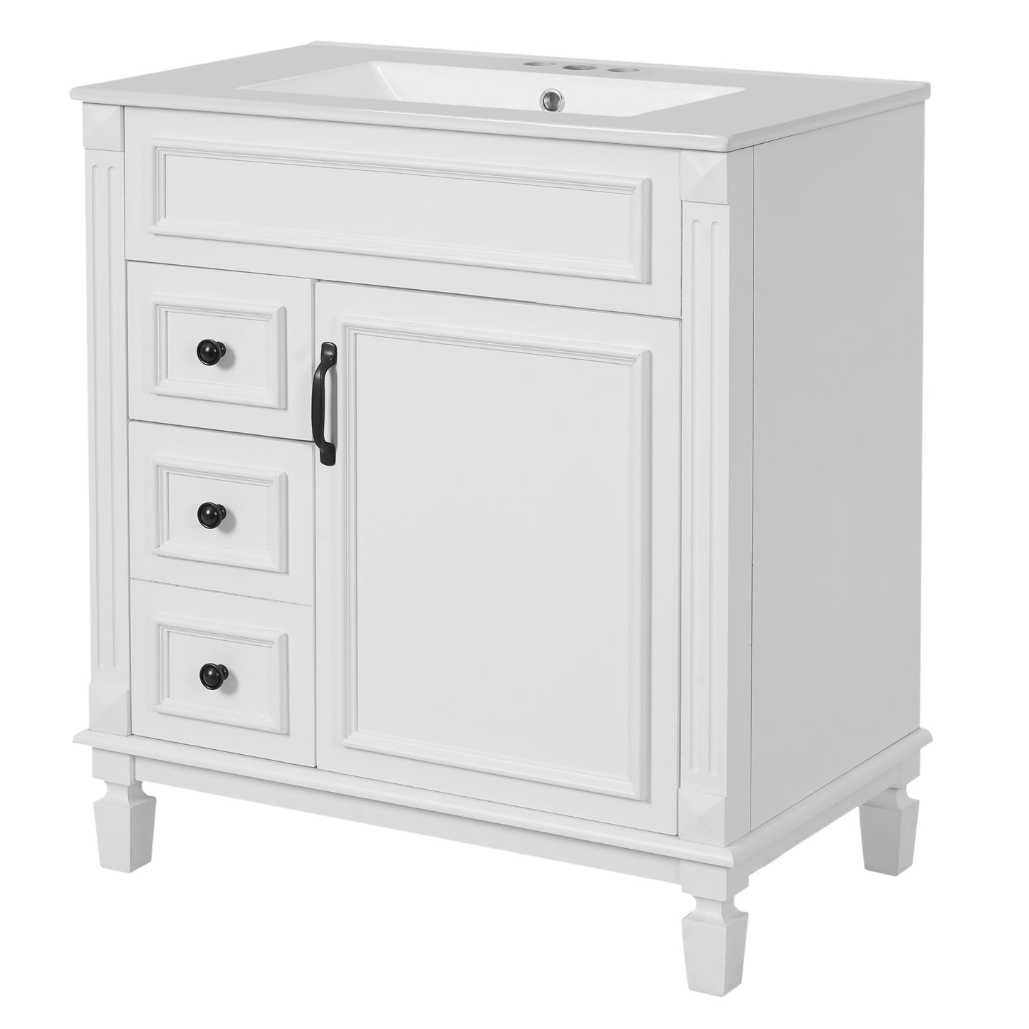 VanityFus 30-in White Bathroom Vanity Undermount Single Sink Combo with 1 Soft Close with Ceramic Top 2 Drawers Adjustable Shelves