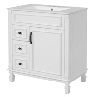 VanityFus 30-in White Bathroom Vanity Undermount Single Sink Combo with 1 Soft Close with Ceramic Top 2 Drawers Adjustable Shelves
