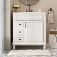 VanityFus 30-in White Bathroom Vanity Undermount Single Sink Combo with 1 Soft Close with Ceramic Top 2 Drawers Adjustable Shelves